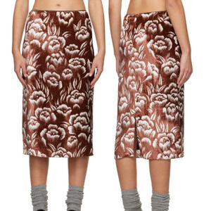 NWT Meryll Rogge Velvet Floral Pattern Pencil Midi Skirt Brown Women's Size 40/L
